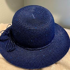 Straw navy cloche hat